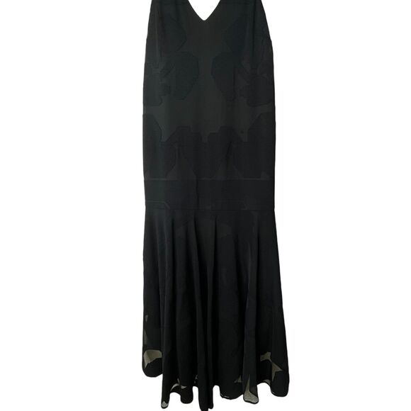 NWT Tibi New York V-Neck Silk Embroidered Black Sheath Dress Sz 0 Midi Ruffle - Picture 3 of 12